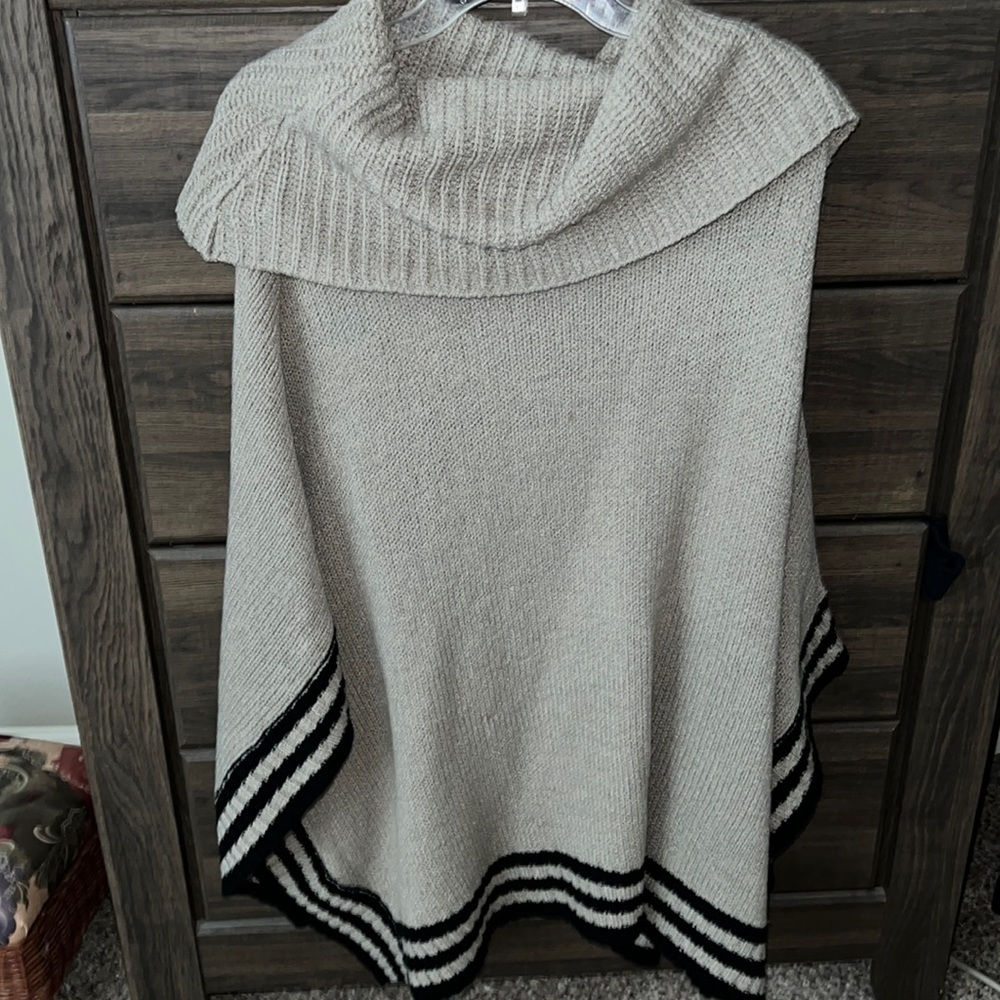 Brown/black cowl neck poncho